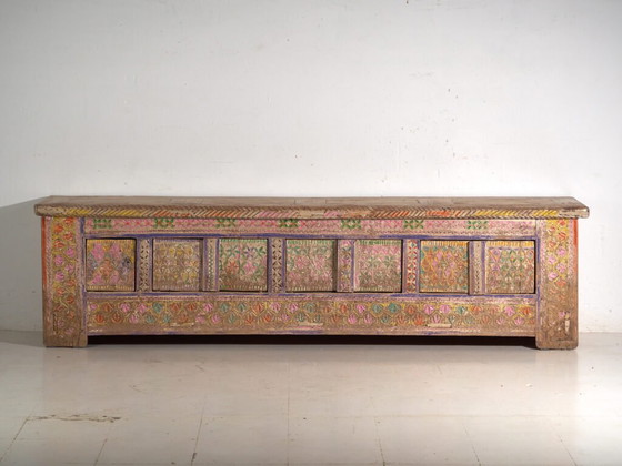 Antiker geschnitzter polychromer Unterschrank aus Kiefer – Xinjiang, ca. 1900 – Buffetschränke, Iron (photo 25 of 40)