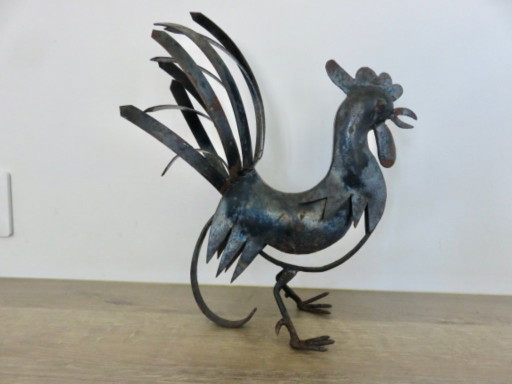 Scultura in metallo "Il Gallo" nello stile di Jean Touret e Michel Anasse, circa 1960.