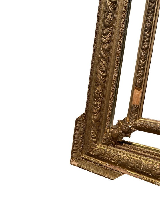 Image 1 of Miroir de Cheminée à parecloses style Louis XVI en bois doré à la feuille - XIXème siècle