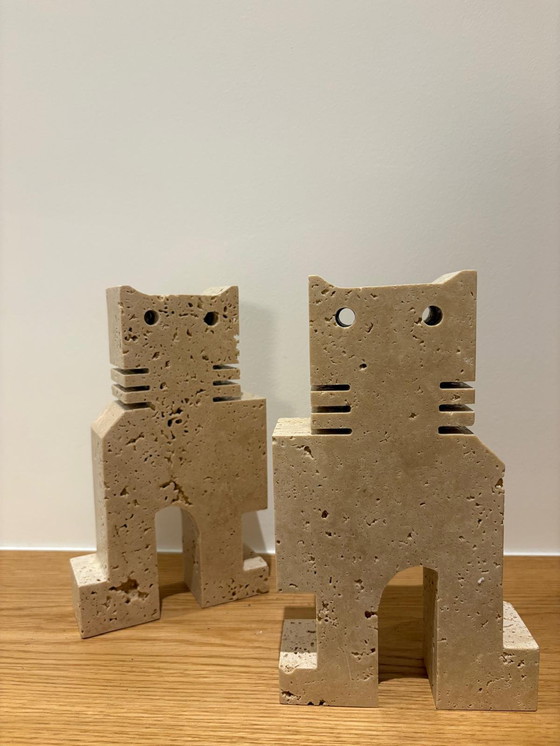 Image 1 of Coppia di gatti in travertino, Fratelli Mannelli, Italia, anni '70