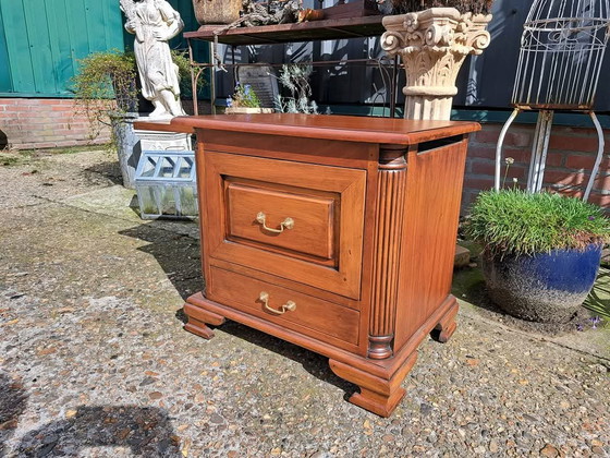 Image 1 of Classic English Desk Chest of Drawers, Bedside Table With Leather Inlay In New Condition Dim. 59x43cm And 55cm High