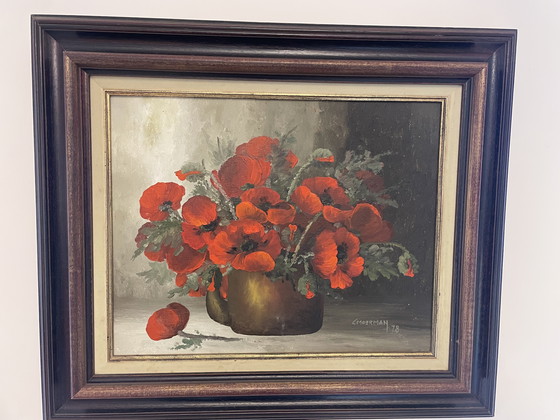 Image 1 of Olio su tela con cornice - papaveri - C. Moerman 78