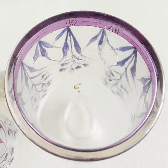 Image 1 of Ensemble de flacons à parfum anciens en cristal Moser, émail brûlé, style Art nouveau, XIXe siècle