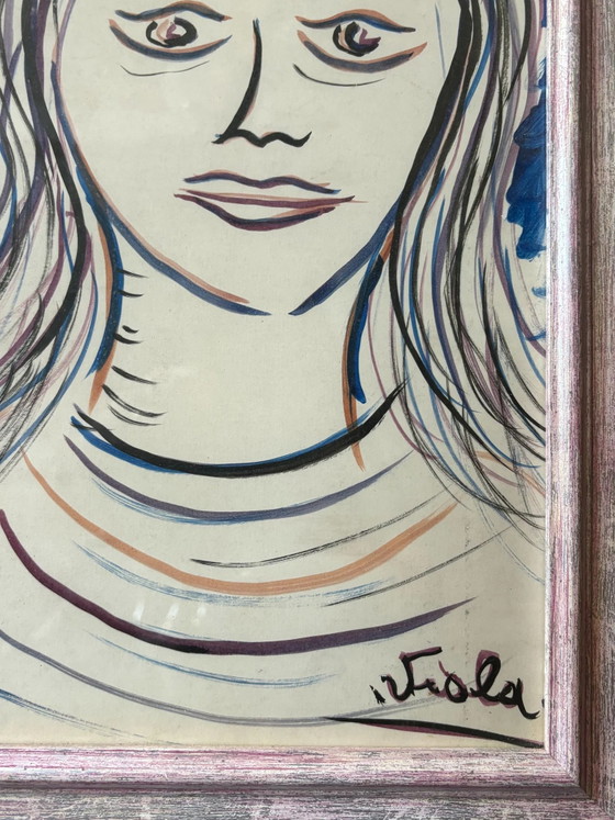 Ritratto Femminile Tecnica Mista su Carta di Giuseppe Viola, anni '70 – Dipinti e disegni (photo 3 of 4)