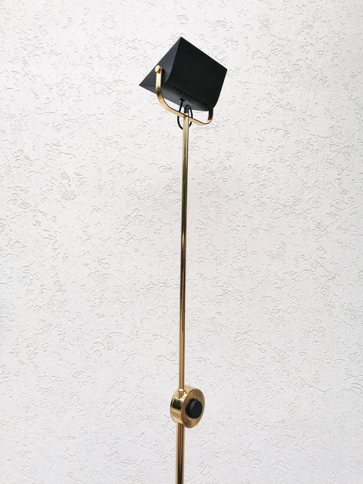 Lampadaire en métal doré et fonte peinte en noir, 1970