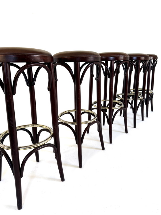 Image 1 of 6x vintage barkruk bentwood & leer ‘80