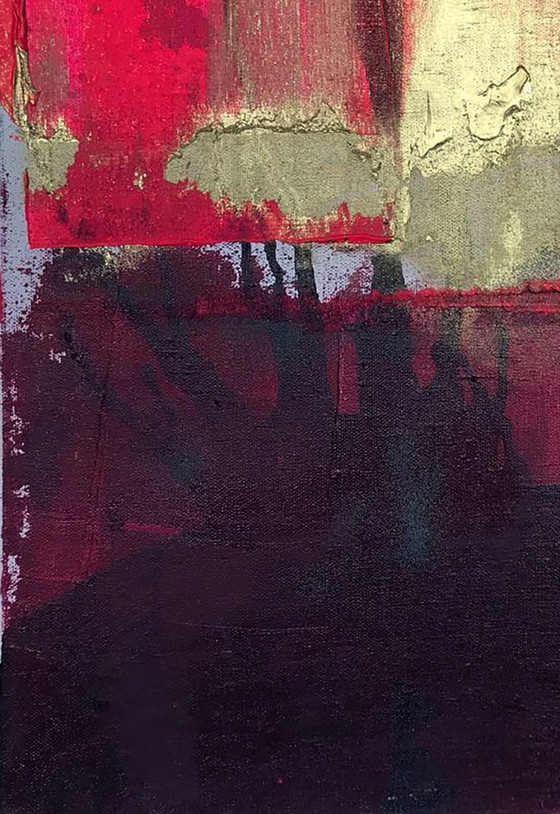 Image 1 of Origineel acrylverfschilderij in abstract expressionistische stijl: Gouden Zeilen