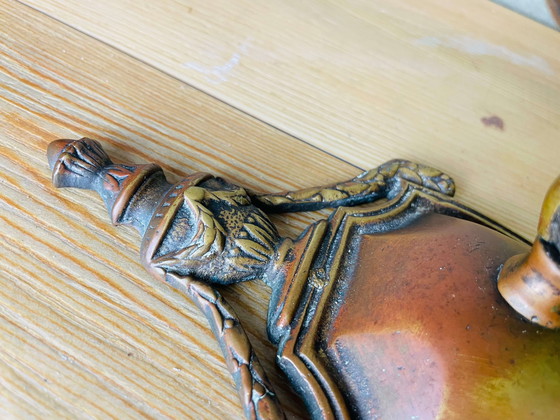 Image 1 of Lampada da parete in stile Art Nouveau con tulipano in vetro verde e applique in ottone decorato