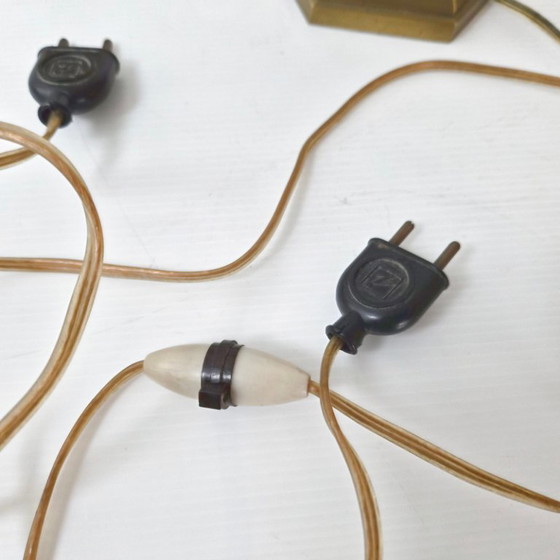 Image 1 of Pair of vintage 1950s brass and glass candle lamps, Art Deco style.