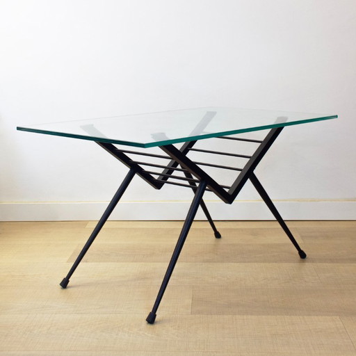 Table basse en métal et verre, Espagne, années 1970