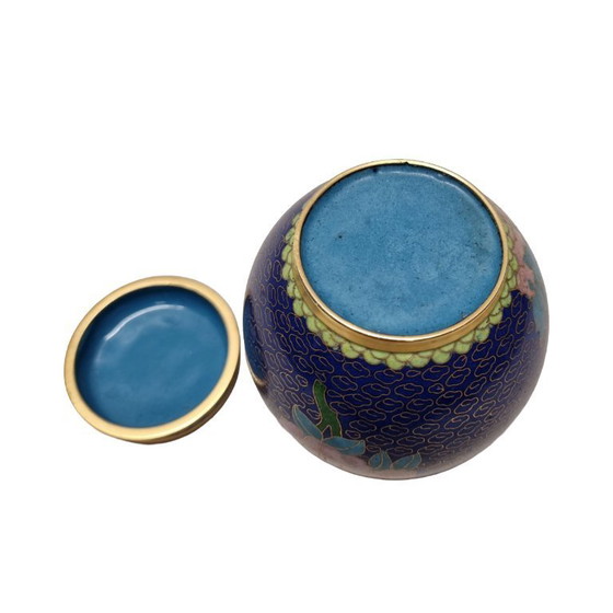 Image 1 of Vintage blauwe cloisonné gemberpot