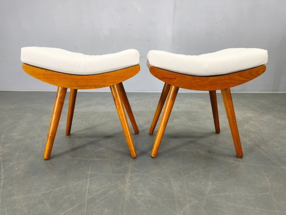 Image 1 of Pair of Mid Century Maple Wood Stools, 1960s Czechoslovakia