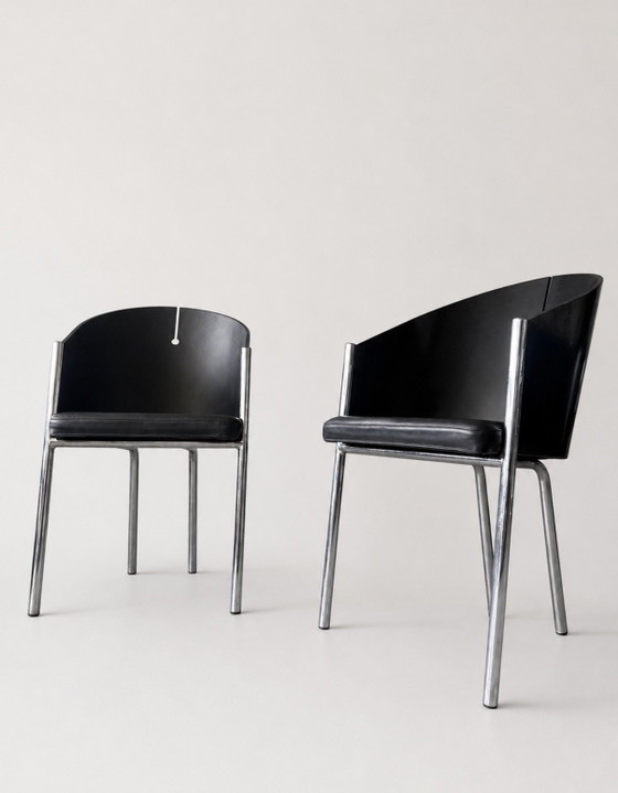 4 Vintage Italian Design Chairs by Segis – Italië, Ca80s – Dining chairs, Chrome, Leather (photo 6 of 15)