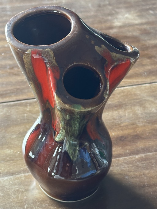 Triflore Vintage Vallauris ceramic vase H 16 cm