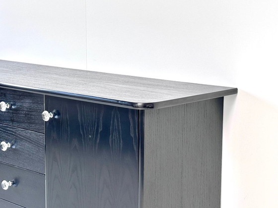 Vintage Sideboard in Black, 5 Drawers, Crystal Knobs & Chrome Feet, 1990s, Wood, Metal, Modern (photo 3 of 15)