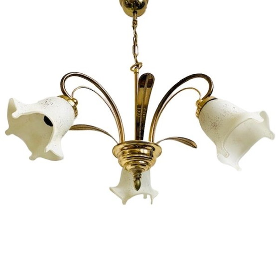 Image 1 of Mid-century three-armed chandelier palm leaves Hollywood Regency 1970s