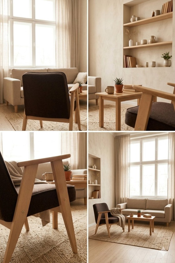 Image 1 of Poltrona scandinava in lana naturale color cioccolato, design di Chierowski.