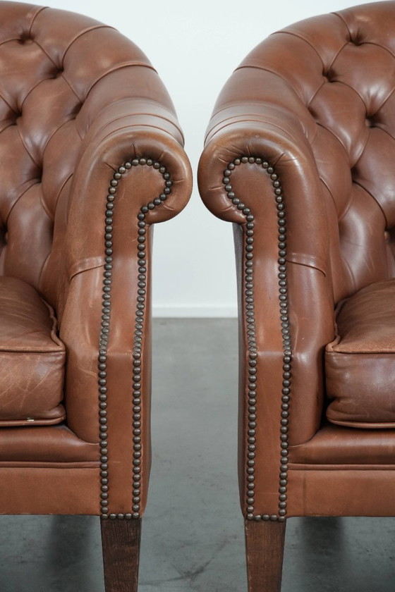 Image 1 of 2 poltrone Chesterfield color cognac in pelle di mucca in stile inglese