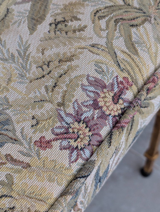 Image 1 of Set of 4 Gilt Wrought Iron Chairs with Floral Tapestry, Spain 1980s