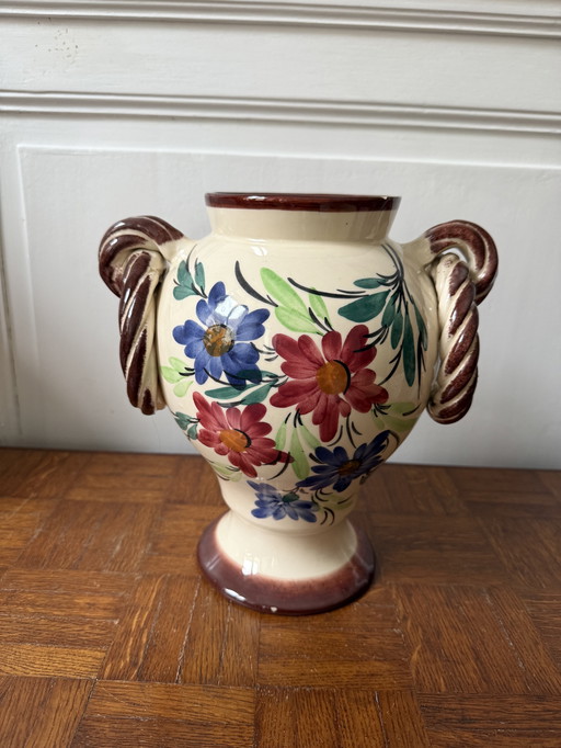 Handbemalte Keramikvase mit Blumendekor