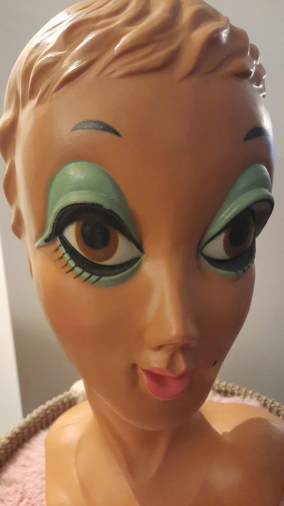 Vintage twiggy mannequin hoofd, Decoratieve objecten, Kunststof, Bruin (foto 3 van 6)