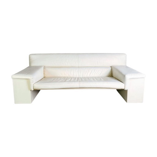 Originale Knoll Brigadier a tre posti, in pelle bianca, Cini Boeri 1980