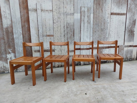 Image 1 of Minimalistische Holzstühle, 1970er Jahre, Satz von 4