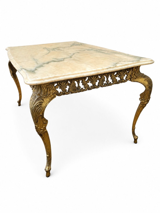 Louis XV style gilt bronze coffee table with white marble top (photo 5 of 7)