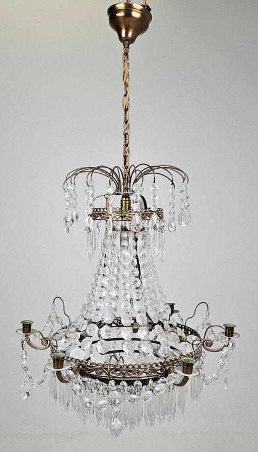 Lampadario in ottone in stile impero — Prism Décor — Pezzo forte a 7 luci — XX secolo