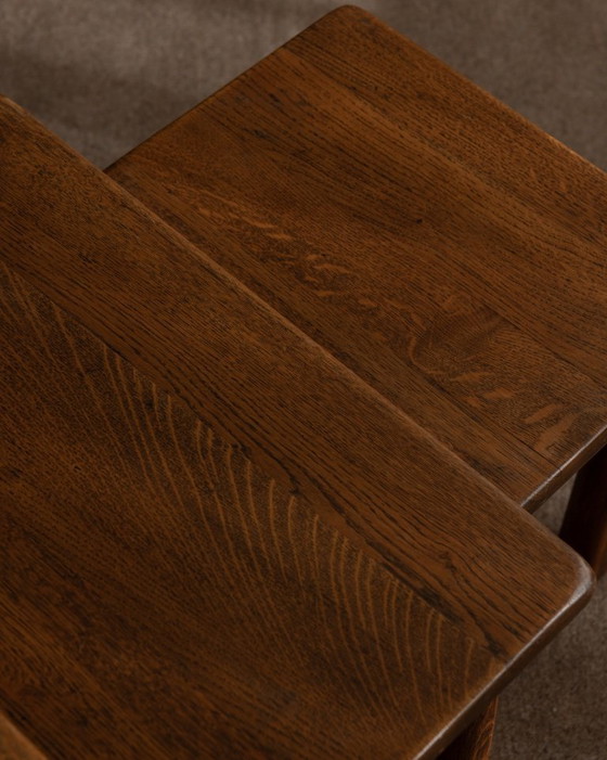 Image 1 of Vintage Brutalist Solid Oak Nesting Tables (Set of 3) – Dutch, 1970s