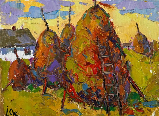Image 1 of Original Oil Painting Summer Village Landscape When the light fades