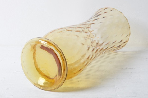 Image 1 of Mid-century Large Stylish Amber Glass Flower Vase / Empoli / Italy / 1970s