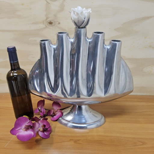 Grote Vintage / Space Age Chromen Tulpenvaas / Unieke Vaas (gegoten aluminium) design vaas
