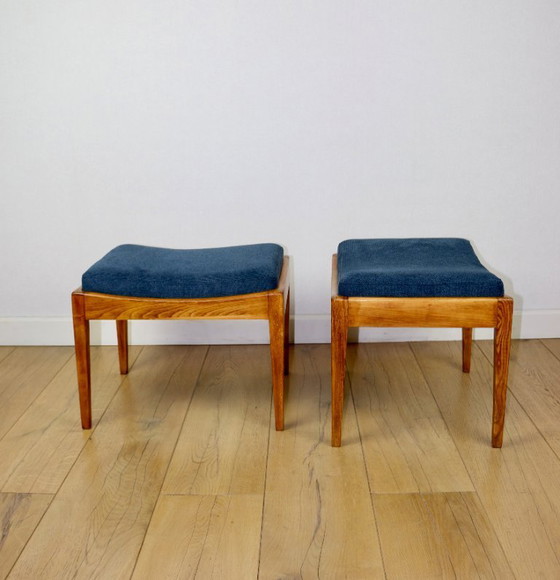 Image 1 of Stool seat navy blue structural fabric Art Deco - 2 pieces available