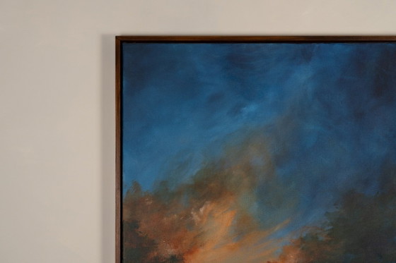 Large Original Blue and Orange Abstract Landscape Painting, Textured Acrylic Canvas - Whispering Embers (photo 5 of 23)