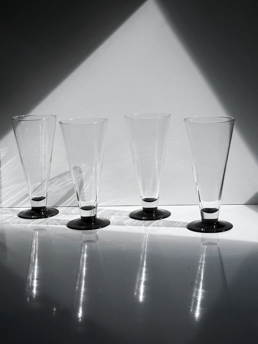 4 Bicchieri da birra Luminarc vintage neri conici Sundae Dessert Domino anni '80 Calice nero Art Deco Revival