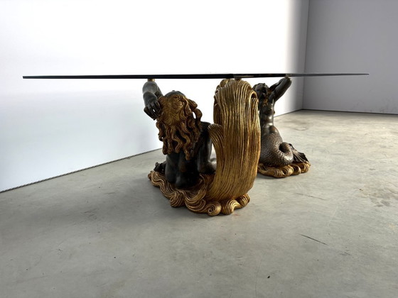 Vintage Gilt Wood Mermaid Coffee Table, 1960s – Glass (photo 7 of 11)
