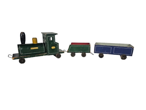 Vintage Toys - Locomotief en 2 wagons - Volkskunst - Hout - Omstreeks 1940's