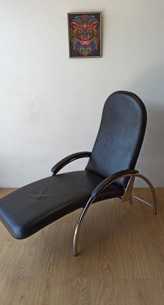 Image 1 of Fauteuil en cuir chromé, chaise longue des années 1970.