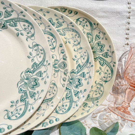 Set of 6 Antique Small Ironstone Plates "Figuig" – Longchamp 19th Century – Crockery, Vintage (photo 2 of 13)
