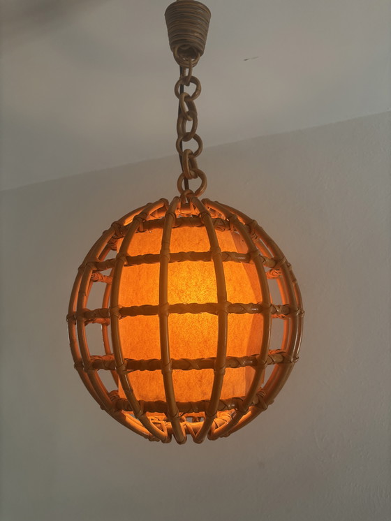 Image 1 of Jaren 70 boho rotan bamboe plafondlamp