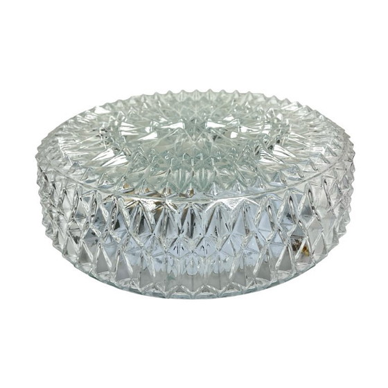 Image 1 of Massive Belgium Vintage Pressed Glass Mid-Century Rosette Ceiling Lamp Wall Sconce White Base 10x25 1970s