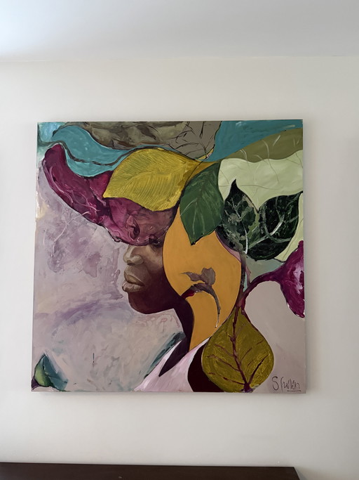 Zuid-Afrikaanse vrouw olieverf op canvas door Saskia Frinking