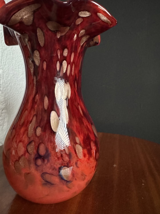 Image 1 of Vintage red and gold Murano glass vase