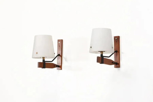 Italian wall lamps by Esperia in teak with glass, 1950s – wandlampen, Brass, Italian Design (photo 2 of 7)