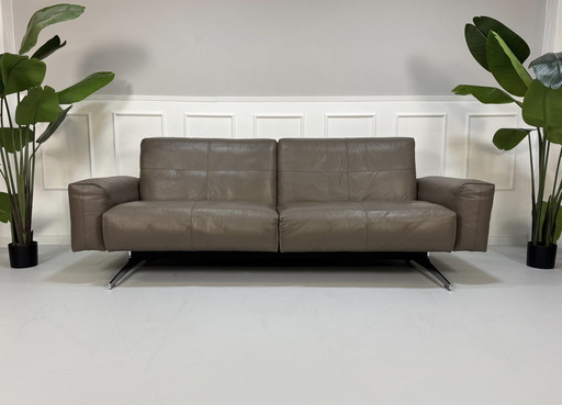 Rolf Benz 50 Leather Grey Designer Sofa Couch Relax function