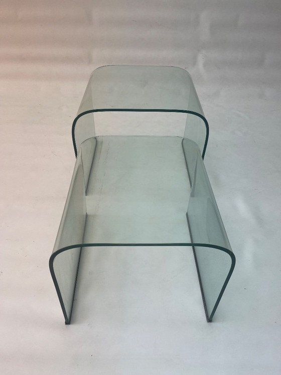 Par de mesitas auxiliares de cristal Fiam, Italia, década de 1980. – Mesas auxiliares, Glass (photo 2 of 6)