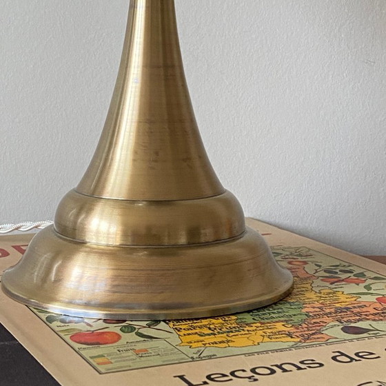 Image 1 of Vintage Art Deco Modernist Lamp in Blue Opaline Glass and Brass