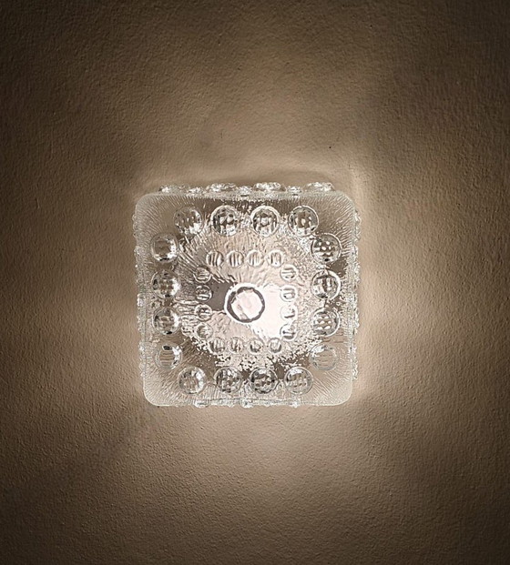 Image 1 of Lámpara de techo cuadrada de cristal prensado macizo con estructura de burbujas, al estilo de Helena Tynell.
