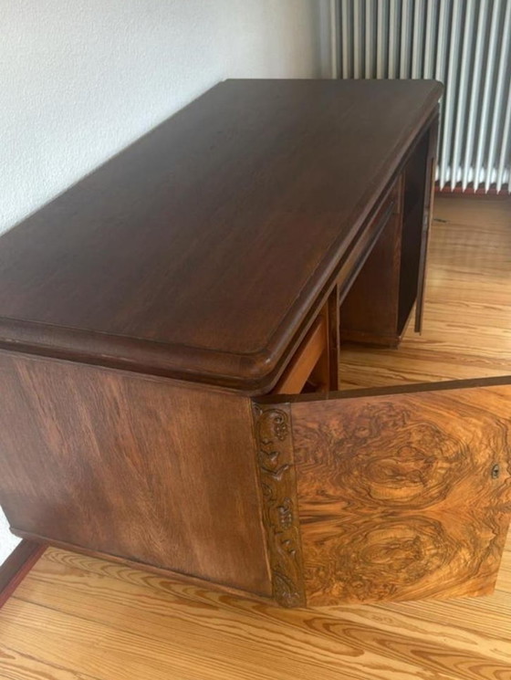 Image 1 of Stylish Art Deco desk with burr veneer and decorations